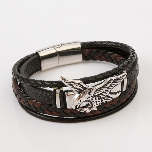 PU Leather Cord Bracelets with 304 Stainless Steel fashion jewelry & for man Length Approx 21.5 cm Sold By PC