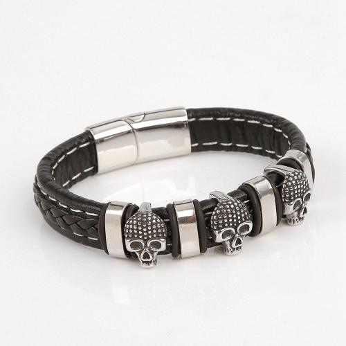 PU Leather Cord Bracelets, with 304 Stainless Steel, polished, fashion jewelry & for man, Length:Approx 21.5 cm, Sold By PC
