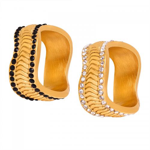 Пальцевидное Кольцо Титановой Стали, титан, с чешский, ювелирные изделия моды & разный размер для выбора & Женский, Золотой, ring width 10mm, продается PC