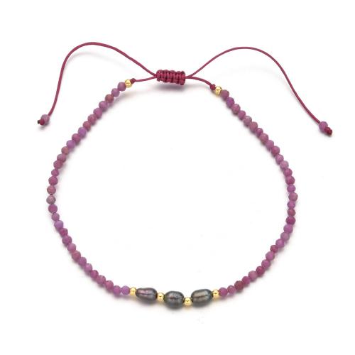 Gemstone Bracelets, Natural Stone, with Knot Cord & Freshwater Pearl, handmade, fashion jewelry & adjustable & for woman, more colors for choice, Length:Approx 16-28 cm, Sold By PC