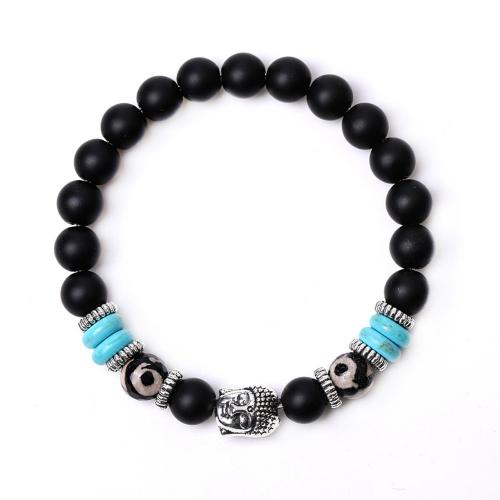 Gemstone Bracelets, with Tibetan Style, Buddha, silver color plated, fashion jewelry & Unisex, more colors for choice, Length:Approx 18.5 cm, Sold By PC