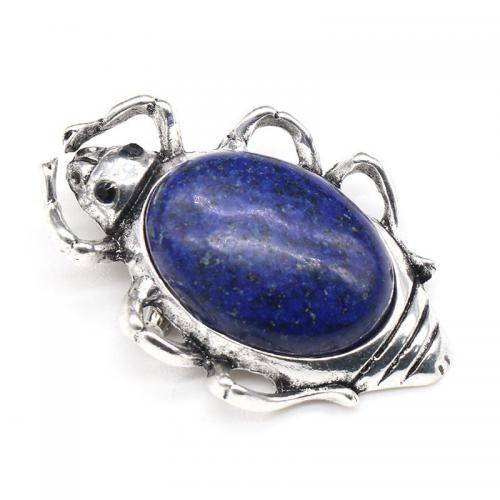 Zinc Alloy Brooches with Natural Stone Insect antique silver color plated & Unisex nickel lead & cadmium free Sold By PC