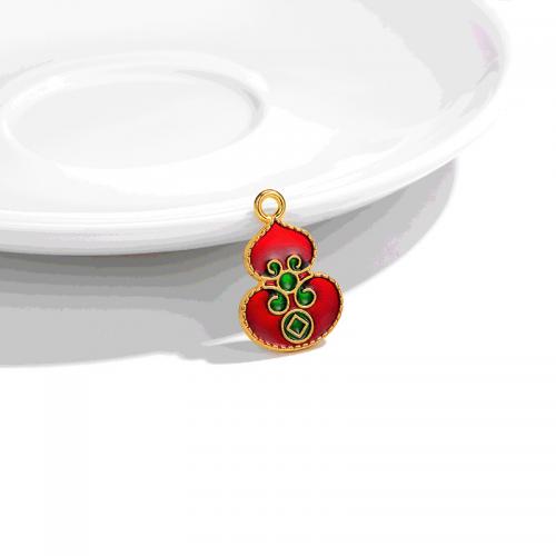 Zinc Alloy Enamel Pendants Calabash gold color plated DIY red nickel lead & cadmium free Approx 2.5mm Sold By Bag