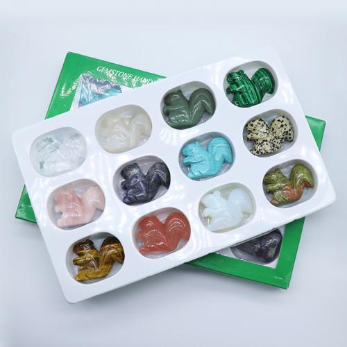 Fashion Decoration, Gemstone, Squirrel, Carved, for home and office, mixed colors, 48x19x35mm, 12PCs/Box, Sold By Box