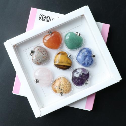 Gemstone Pendants Jewelry, with Iron, Heart, DIY, mixed colors, 24x28mm, 8PCs/Box, Sold By Box