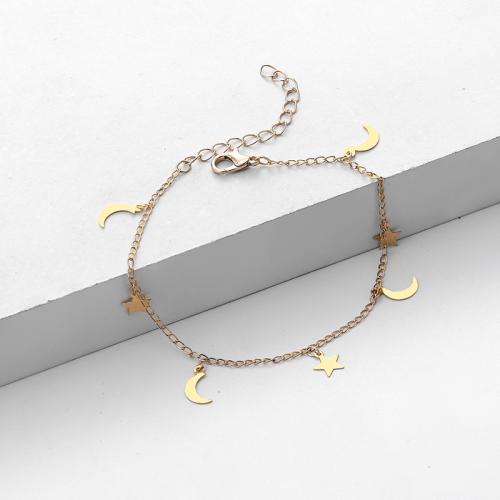 Bracelet en alliage de zinc, avec 5CM chaînes de rallonge, Lune et Etoile, Placage, pour femme, plus de couleurs à choisir, Longueur:Environ 17 cm, Vendu par PC