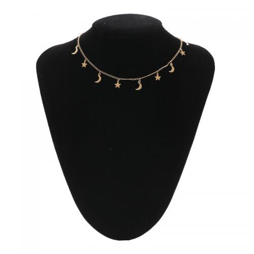 Zinklegierung Schmuck Halskette, mit Verlängerungskettchen von 10CM, Mond und Sterne, plattiert, für Frau, keine, frei von Nickel, Blei & Kadmium, Länge:ca. 35 cm, verkauft von PC