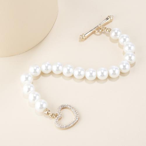 Bracelet de perles de verre, Des billes de verre, avec alliage de zinc, coeur, bijoux de mode & avec strass, plus de couleurs à choisir, Longueur 18 cm, Vendu par PC