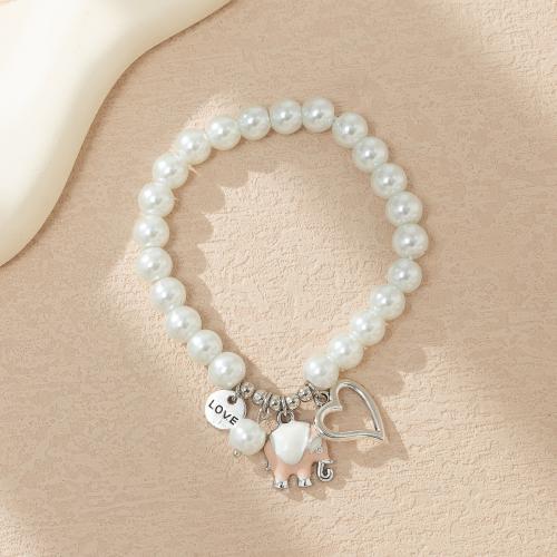 Bracelet de perles de verre, Des billes de verre, avec alliage de zinc, Rond, bijoux de mode & modèles différents pour le choix & émail, blanc, Longueur 18 cm, Vendu par PC