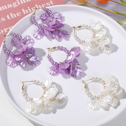 Brass Drop Earring, with ABS Plastic Pearl, Flower, plated, fashion jewelry, more colors for choice, nickel, lead & cadmium free, 64x46mm, Sold By PC