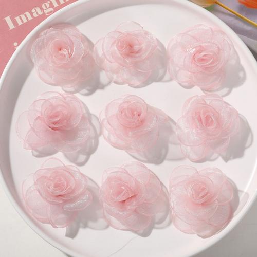 Hair Accessories DIY Findings Gauze Flower pink 47mm Sold By PC