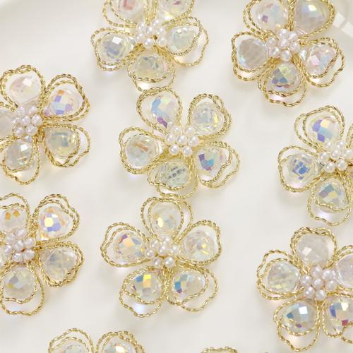 Hair Accessories DIY Findings Crystal with Plastic Pearl & Brass Flower 32mm Sold By PC