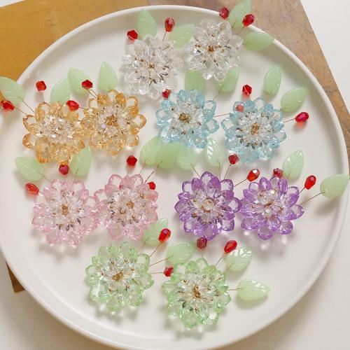Hair Accessories DIY Findings, Crystal, with Glass Beads & Brass, Flower, more colors for choice, 50x35mm, Sold By PC