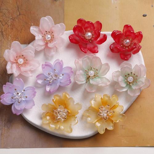Hair Accessories DIY Findings, Lampwork, with Glass Beads & ABS Plastic Pearl & Brass, Flower, more colors for choice, 40mm, Sold By PC