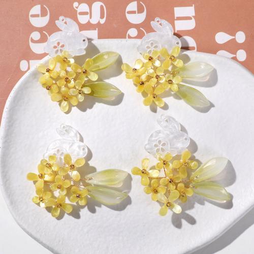 Hair Accessories DIY Findings, Acrylic, with Glass Beads, Flower, yellow, 50x46mm, Sold By PC
