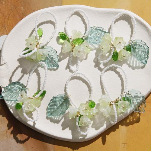Haarschmuck DIY Ergebnisse, Glasperlen, mit Kristall, Blume, grün, 52x32mm, verkauft von PC