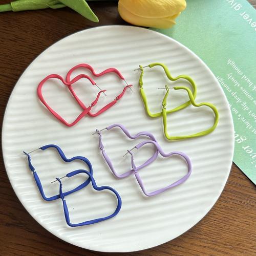 Brass Hoop Earring, Heart, stoving varnish, fashion jewelry & for woman, more colors for choice, Long: About 40mm, Sold By Pair