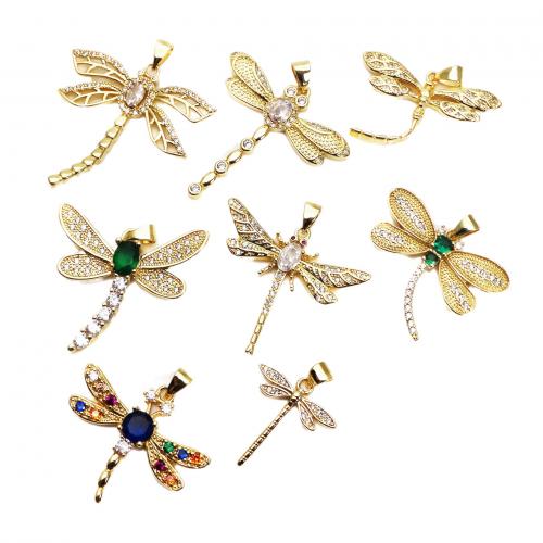 Cubic Zirconia Micro Pave Brass Pendant, Dragonfly, gold color plated, DIY & different styles for choice & micro pave cubic zirconia, nickel, lead & cadmium free, Sold By PC