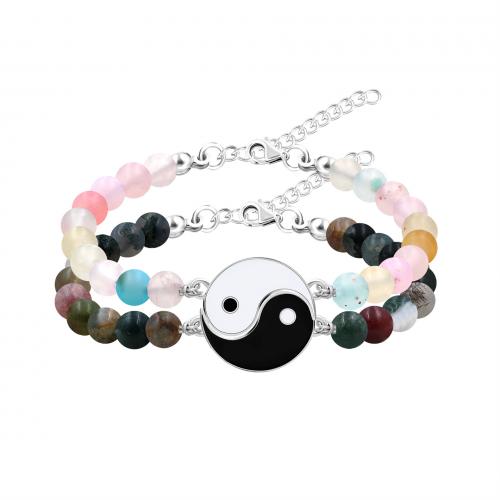 Tibetan Style Bracelet, with Morganite & Indian Agate, with 5cm extender chain, handmade, 2 pieces & fashion jewelry & Unisex & enamel, nickel, lead & cadmium free, Length:Approx 18 cm, Sold By Set