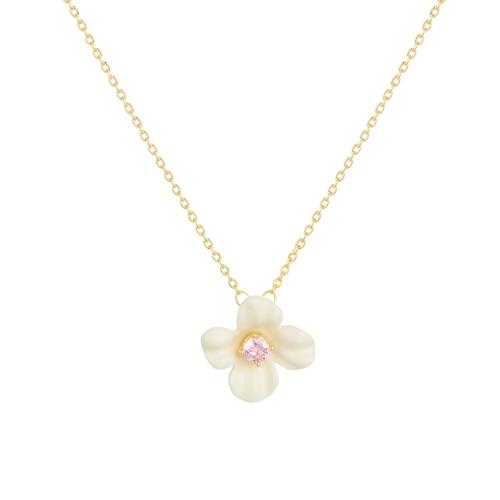 Brass Necklace, with 5cm extender chain, Flower, fashion jewelry & for woman & enamel & with rhinestone, white, nickel, lead & cadmium free, Pendant:21x33, Length:Approx 40 cm, Sold By PC