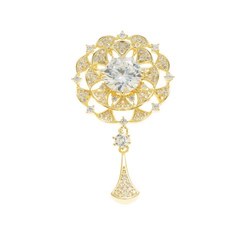 Cubic Zirconia Brooch Brass Flower fashion jewelry & micro pave cubic zirconia & for woman & hollow nickel lead & cadmium free Sold By PC