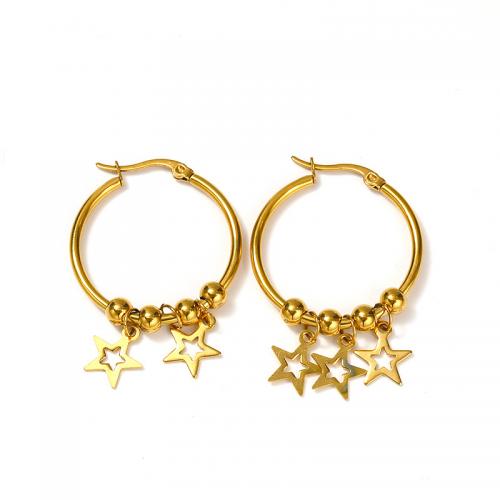 Titanium Steel  Earring Star Vacuum Ion Plating for woman golden Sold By Pair