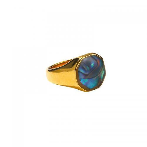 Titanium Steel Finger Ring with White Shell & Abalone Shell Vacuum Ion Plating  & for woman Sold By PC