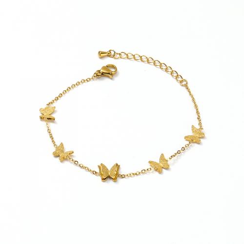 Bracelet d'acier titane, avec 4CM chaînes de rallonge, papillon, pour femme, doré, Longueur:Environ 16 cm, Vendu par PC