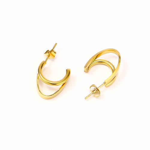 Titanium Steel  Earring, Vacuum Ion Plating, for woman, golden, 14x17mm, Sold By Pair