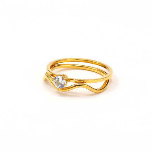 Titan Edelstahl Ringe, Titanstahl, verschiedene Größen vorhanden & Micro pave Zirkonia & für Frau, goldfarben, verkauft von PC