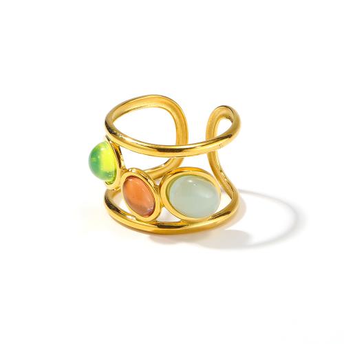 Ring Finger Titantium stali, ze Kamień naturalny, dla kobiety, złoty, sprzedane przez PC