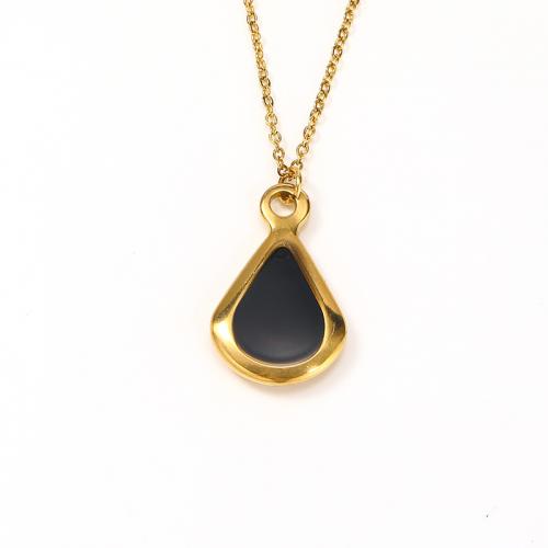 Titanium Steel Necklace, with 5CM extender chain, Vacuum Ion Plating, for woman & enamel, golden, Length:Approx 45 cm, Sold By PC