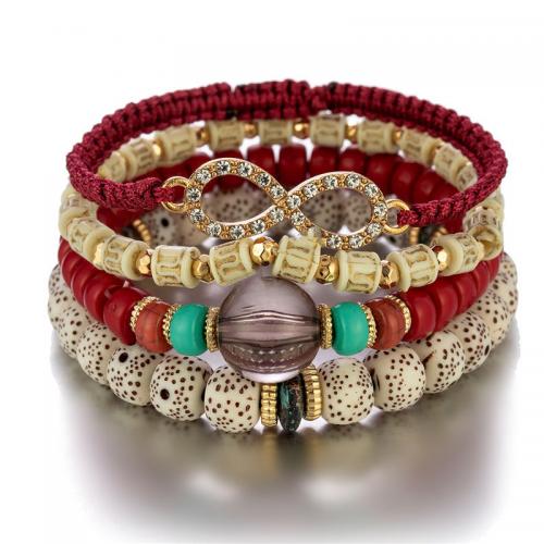 Akril Narukvice, s Bodhi drvene perle, modni nakit & višeslojni & za žene, više boja za izbor, Dužina Približno 18 cm, Prodano By PC