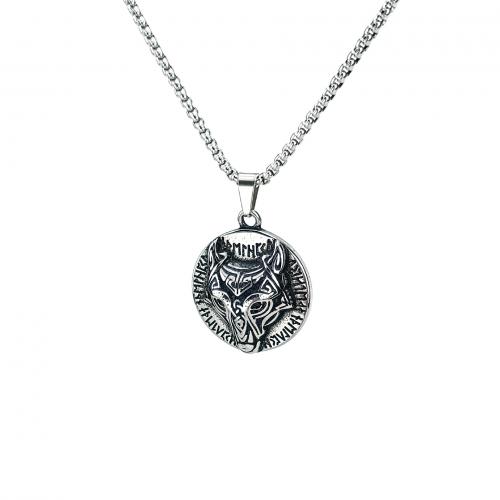 acier inoxydable 316L collier, loup, bijoux de mode & pour homme, couleur originale, Longueur:Environ 23.6 pouce, Vendu par PC