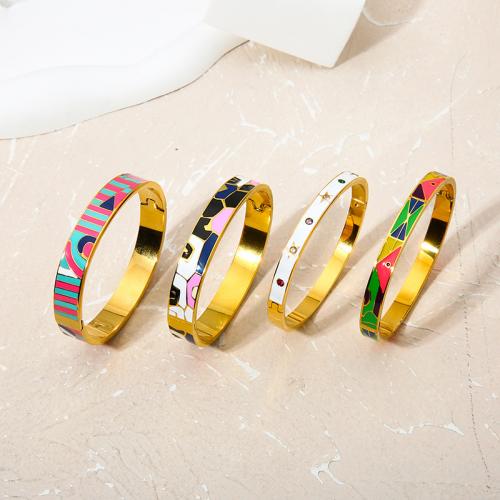 Acier inoxydable 304 bracelet ordinaire, Plaqué or 18K, styles différents pour le choix & pour femme & émail, Vendu par PC