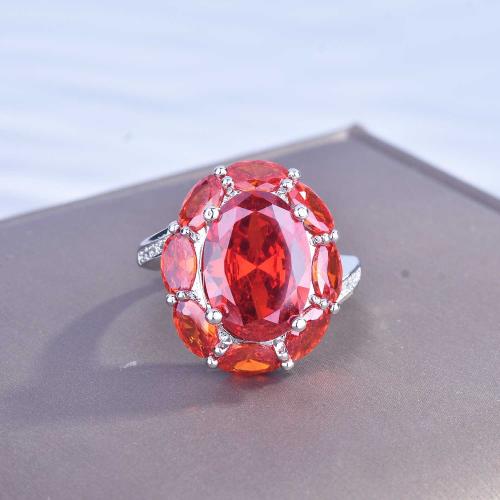 Messing Fingerring, mit Kristall, oval, platiniert, Modeschmuck & für Frau & mit Strass, rot, frei von Nickel, Blei & Kadmium, inner diameter:17-18mm, verkauft von PC