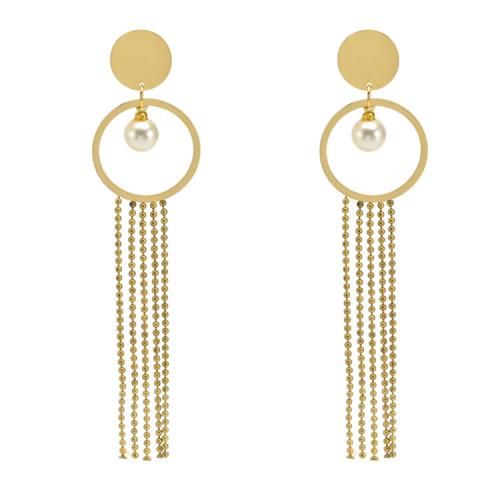 304 Edelstahl Tropfen Ohrring, mit Kunststoff Perlen, Kreisring, Modeschmuck & für Frau & hohl, goldfarben, frei von Nickel, Blei & Kadmium, 100mm, verkauft von Paar