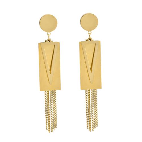 304 Stainless Steel Drop Earring, Rectangle, Vacuum Ion Plating, fashion jewelry & for woman, golden, nickel, lead & cadmium free, 15x80mm, Sold By Pair