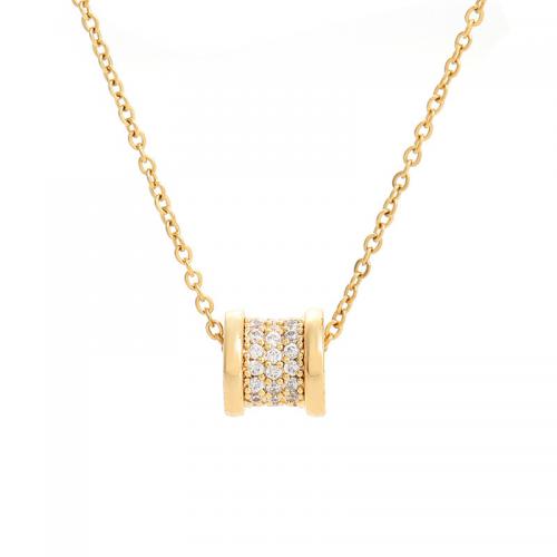 Titanstahl Halskette, mit kubischer Zirkonia & Messing, mit Verlängerungskettchen von 5cm, Zylinder, plattiert, Modeschmuck & für Frau, keine, frei von Nickel, Blei & Kadmium, Länge ca. 40 cm, verkauft von PC