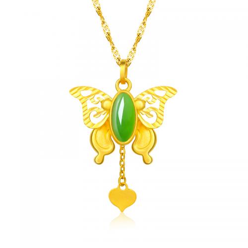 Brass Jewelry Pendants with Glass Butterfly gold color plated fashion jewelry & DIY green nickel lead & cadmium free Sold By PC