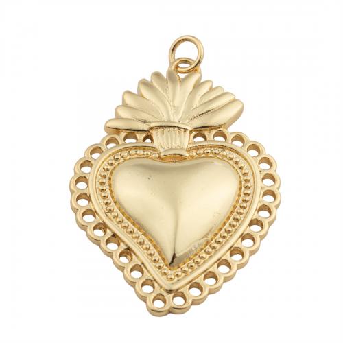Brass Heart Pendants, 14K gold plated, DIY, nickel, lead & cadmium free, 40x26x4mm, Hole:Approx 4mm, Sold By PC