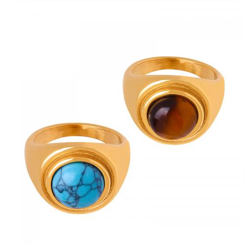 Couple Finger Rings, Titanium Steel, with turquoise & Tiger Eye, Vacuum Ion Plating, different materials for choice & different size for choice & for woman, more colors for choice, ring width 16.9mm, Sold By PC