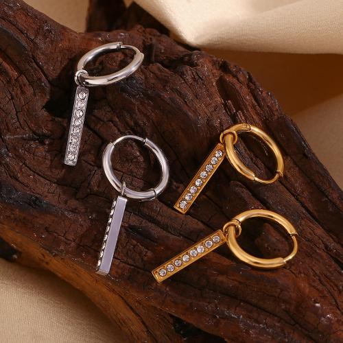 Huggie Hoop Drop Earring 316L Stainless Steel 18K gold plated fashion jewelry & for woman & with rhinestone Sold By Pair