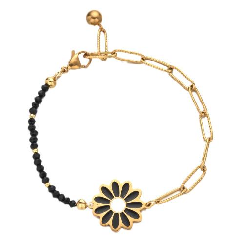 Stainless Steel Jewelry Bracelet 304 Stainless Steel with Crystal Flower Vacuum Ion Plating fashion jewelry & for woman & enamel Length Approx 18 cm Sold By PC