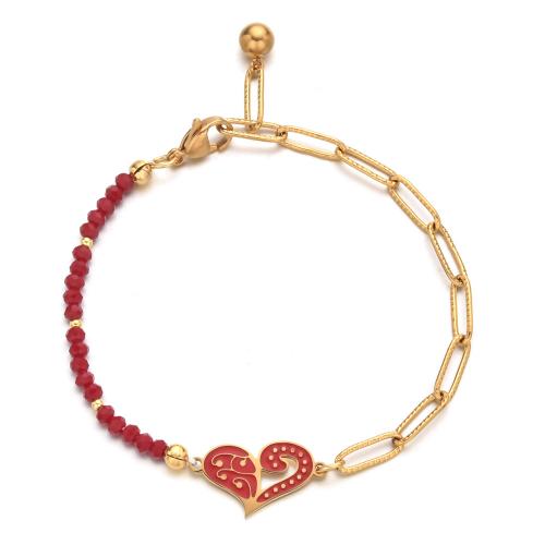 Stainless Steel Jewelry Bracelet 304 Stainless Steel with Crystal Heart Vacuum Ion Plating fashion jewelry & for woman & enamel Length Approx 18 cm Sold By PC