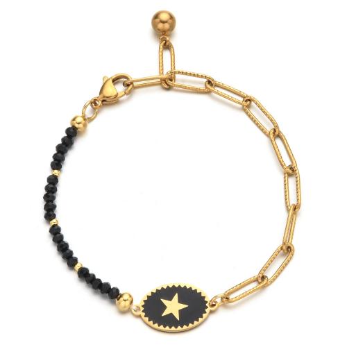Stainless Steel Jewelry Bracelet, 304 Stainless Steel, with Crystal, Star, Vacuum Ion Plating, fashion jewelry & for woman & enamel, more colors for choice, Length:Approx 18 cm, Sold By PC