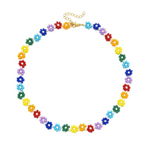 Seed verre collier de perles, Seedbead, avec perle de plastique & alliage de zinc & Acrylique, avec 5cm chaînes de rallonge, fait à la main, Style bohème & pour femme, plus de couleurs à choisir, Longueur:Environ 40 cm, Vendu par PC