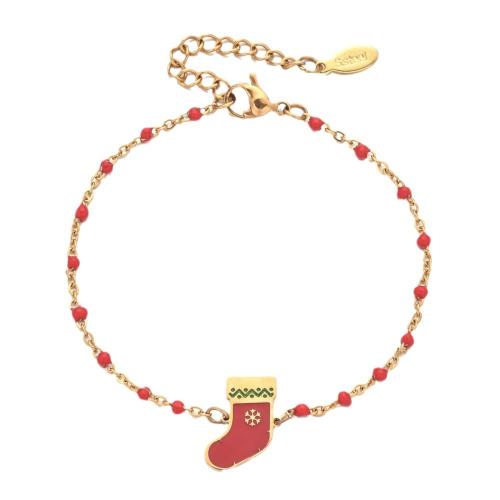 Stainless Steel Jewelry Bracelet, 304 Stainless Steel, with 4cm extender chain, Christmas Sock, Vacuum Ion Plating, fashion jewelry & for woman & enamel, more colors for choice, Length:Approx 16 cm, Sold By PC