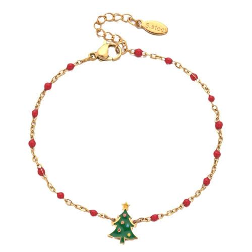 Stainless Steel Jewelry Bracelet 304 Stainless Steel with 4cm extender chain Christmas Tree Vacuum Ion Plating Christmas Design & fashion jewelry & for woman & enamel Length Approx 16 cm Sold By PC