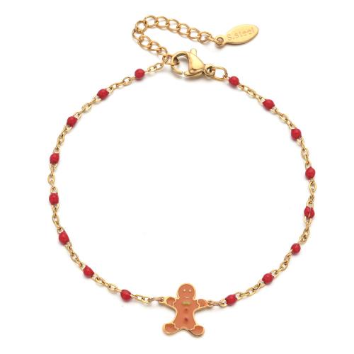Stainless Steel Jewelry Bracelet 304 Stainless Steel with 4cm extender chain Gingerbread Man Vacuum Ion Plating fashion jewelry & for woman & enamel Length Approx 16 cm Sold By PC